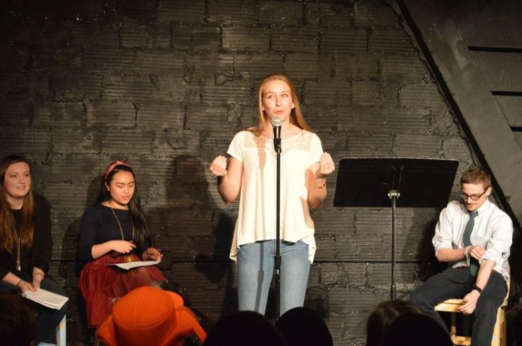 Sarah Davis, FCRH ’16, recites a Nuyorican-style poem for her performance. (Tessa Bloechl/The Ram)