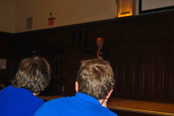 Kudlow spoke in Keating 1st to about 150 students (Photo by Joe Vitale/The Ram)