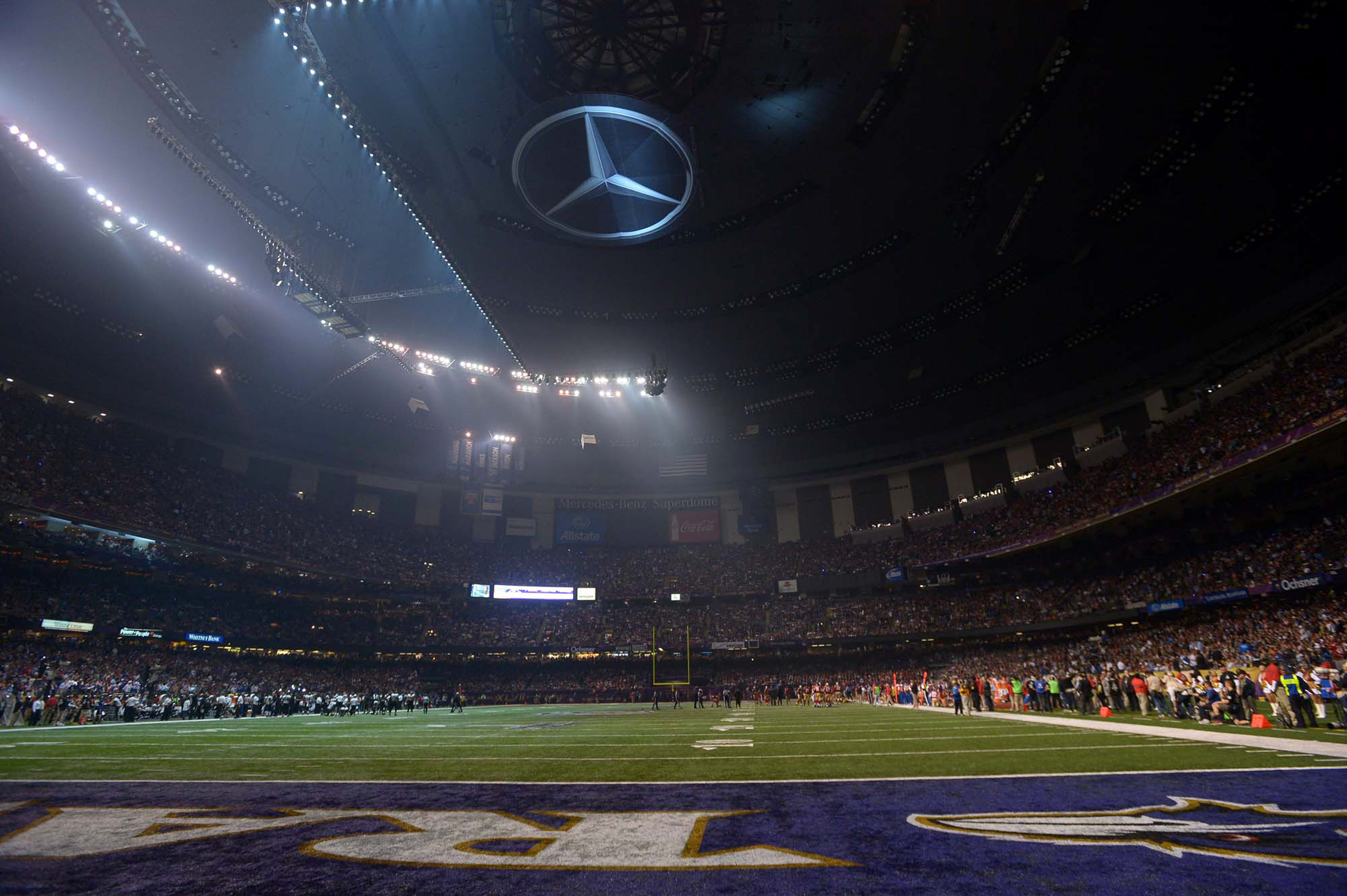 Gene Sweeney Jr. / MCT Half of the Mercedes-Benz Superdome went dark with 13:22 left in the third quarter of Super Bowl XLVII in New Orleans.