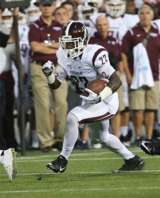 Chase Edmonds broke Fordham's single game rushing record on Saturday with 347 yards on the ground. Mike Groll/AP