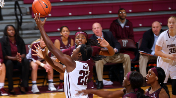 Danielle Burns cuts to the basket. She had a season-high 22 points against Duquesne on Thursday. (Courtesy of Fordham Athletics)